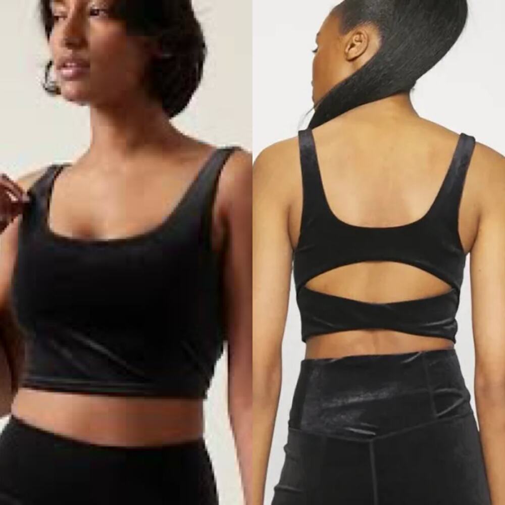 NWT Athleta Velvet Cut Out Crop in Black Size XL